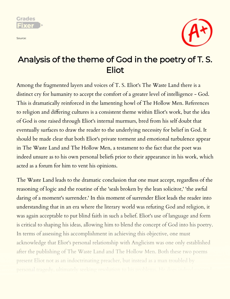 Analysis of The Theme of God in The Poetry of T. S. Eliot essay