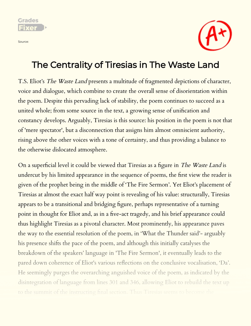 The Centrality of Tiresias in The Waste Land Essay