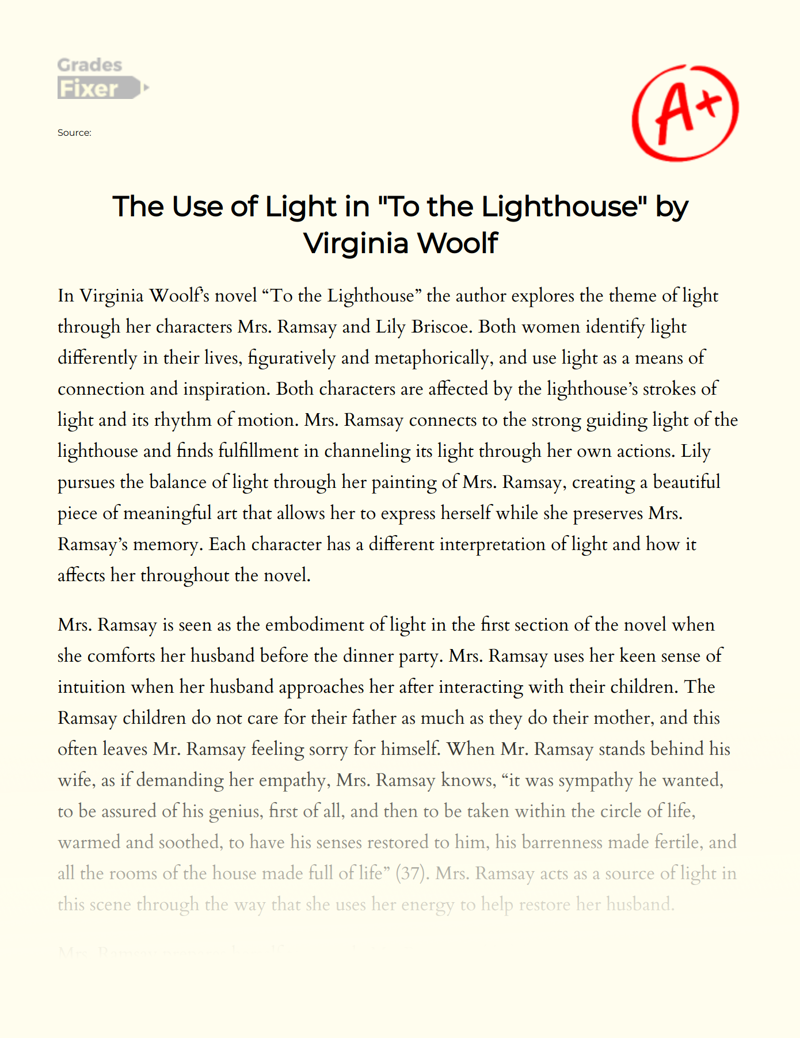 The Use of Light in "To The Lighthouse" by Virginia Woolf Essay