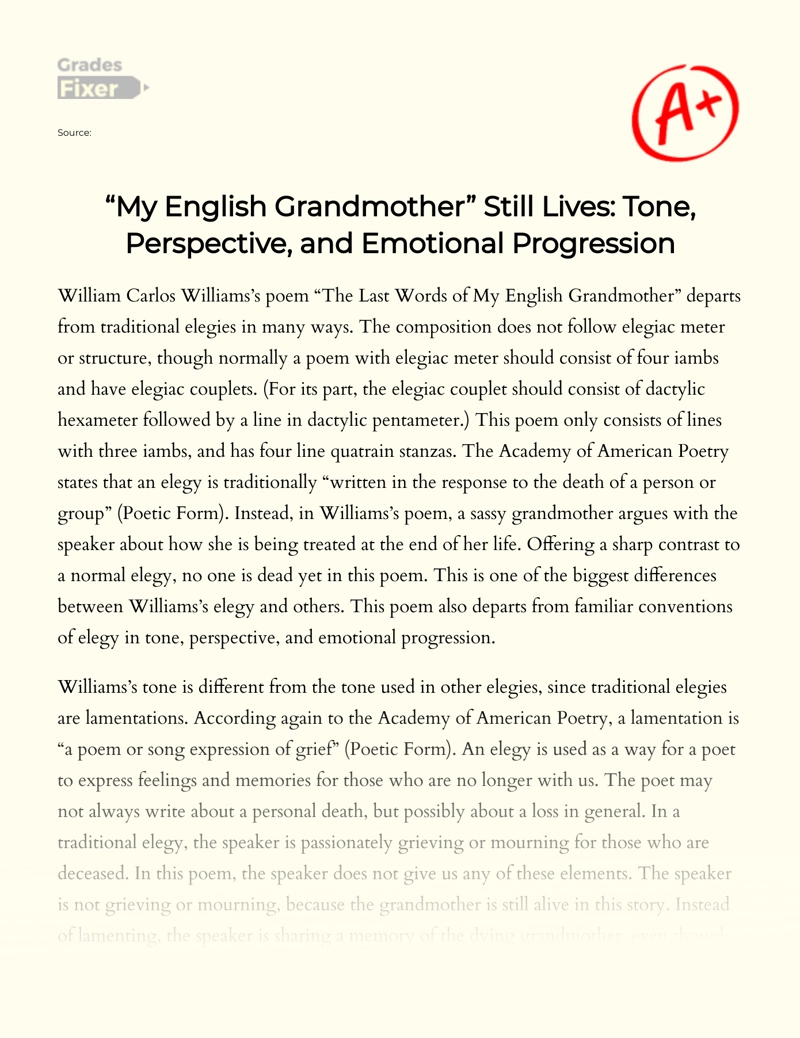 "My English Grandmother" Still Lives: Tone, Perspective, and Emotional Progression Essay