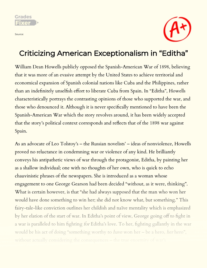 Criticizing American Exceptionalism in "Editha" essay