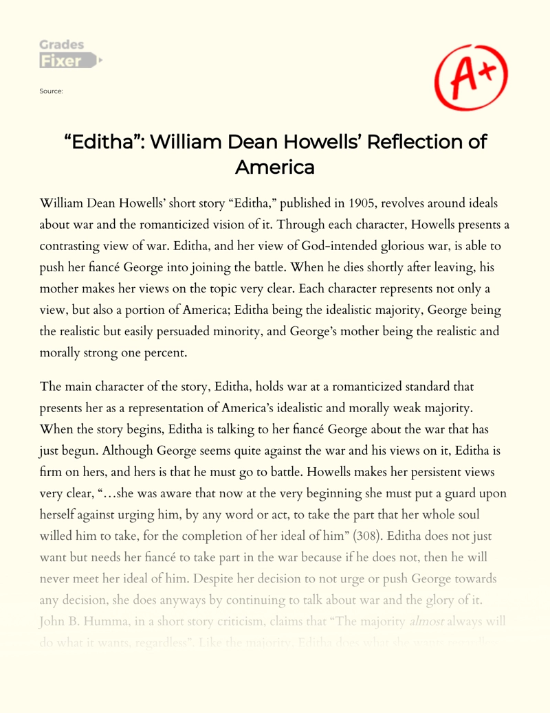 "Editha": William Dean Howells’ Reflection of America Essay