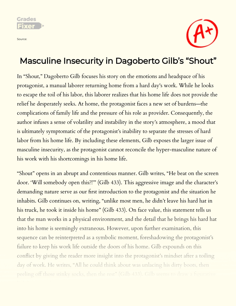 Masculine Insecurity in Dagoberto Gilb’s "Shout" Essay