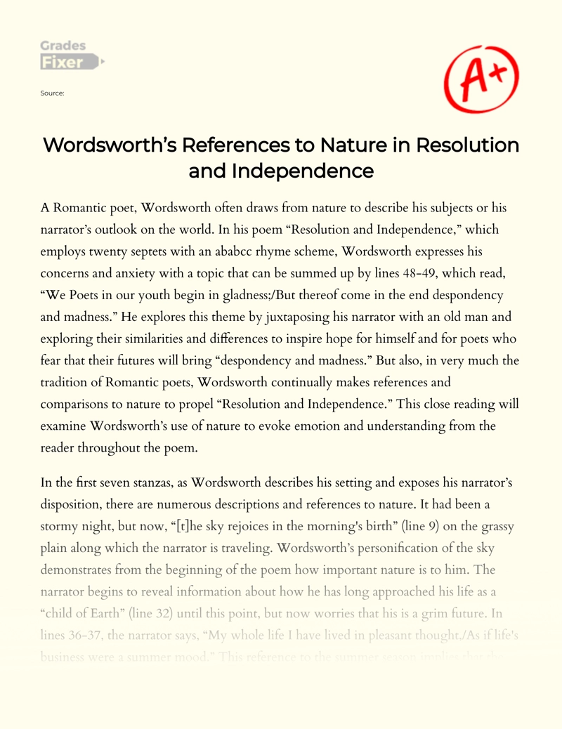 Wordsworth’s References to Nature in Resolution and Independence Essay