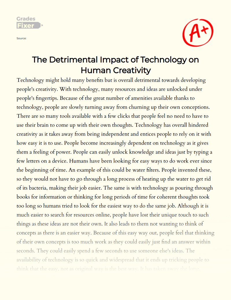 The Detrimental Impact of Technology on Human Creativity Essay