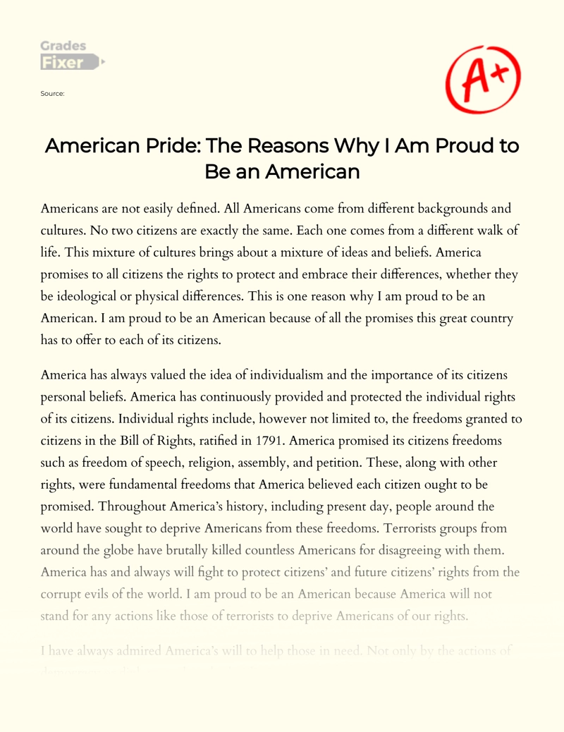 American Pride: The Reasons Why I Am Proud to Be an American Essay