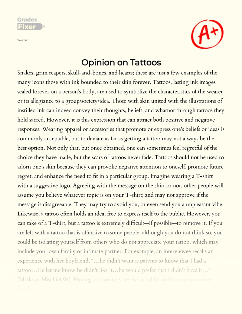 Opinion on Tattoos: [Essay Example], 750 words GradesFixer