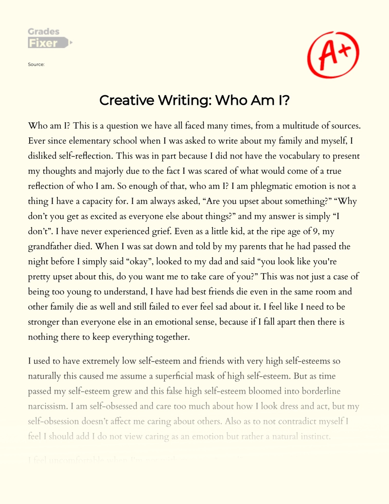 Who Am I: Creative Writing Essay