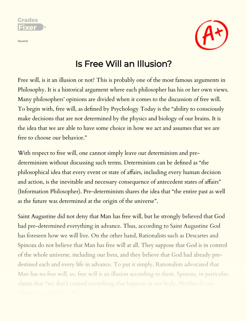 Answering The Question on Whether Free Will is an Illusion essay