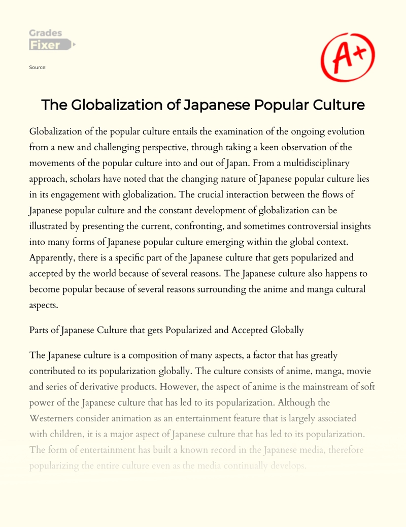The Globalization of Japanese Popular Culture essay