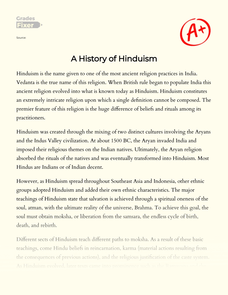 A History of Hinduism essay