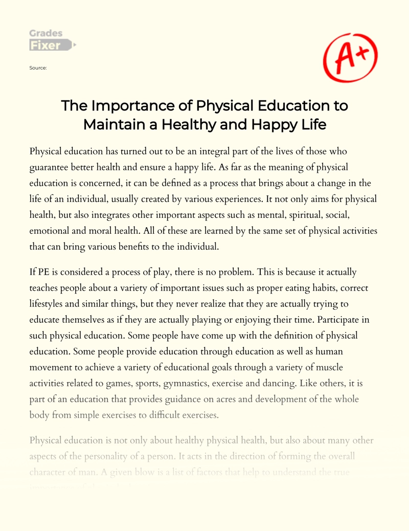 essay on physical education in 500 words