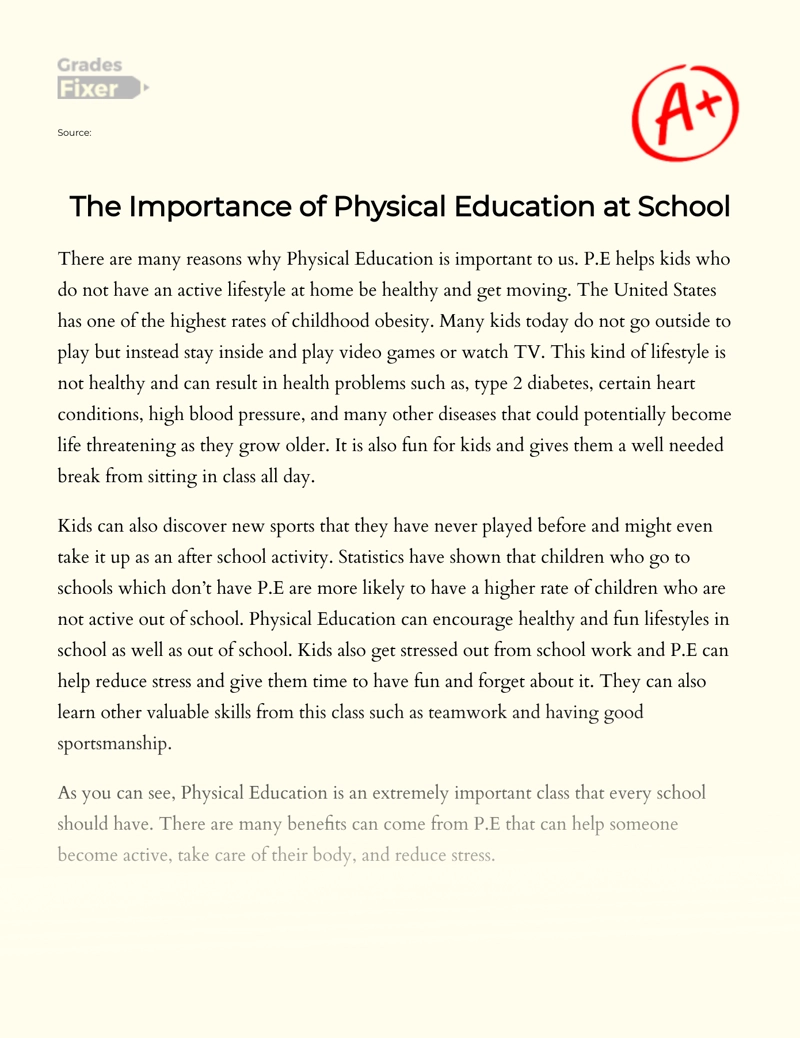 The Benefits of Physical Education: Develop Skills & Confidence Essay