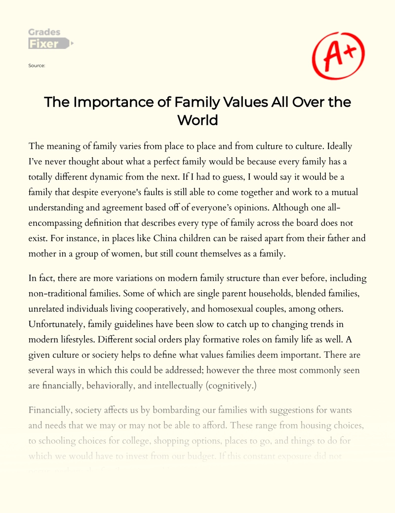 The Importance of Family Values All Over The World Essay