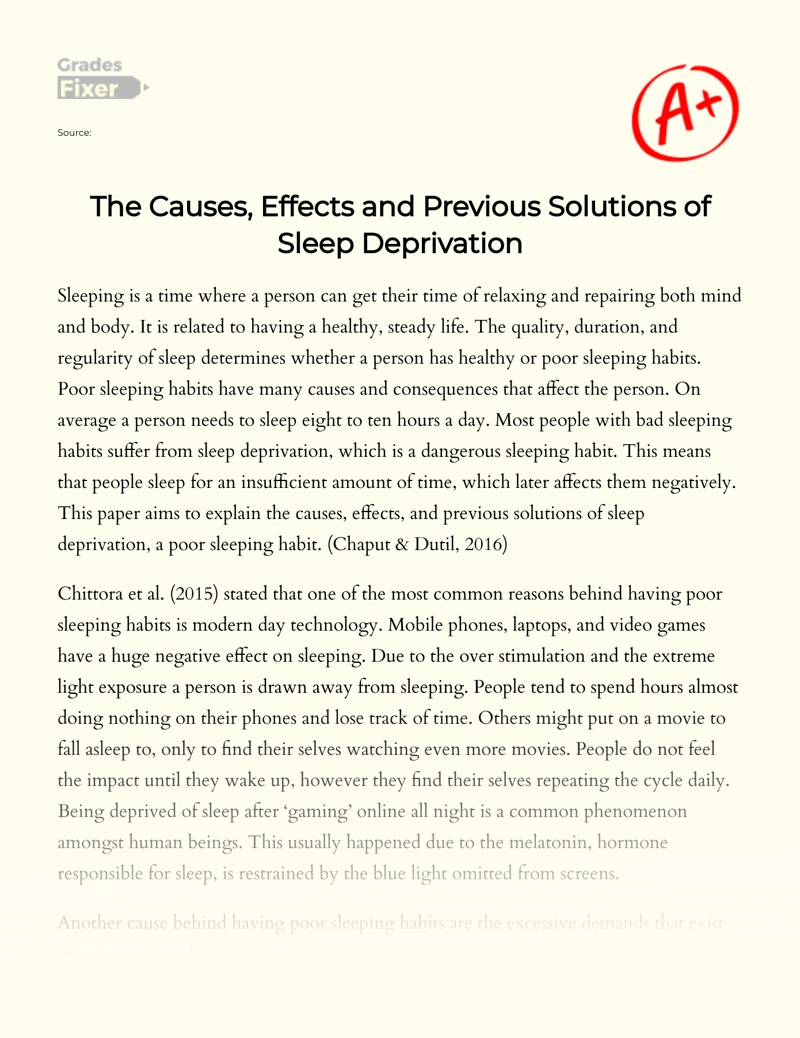 The Causes, Effects and Previous Solutions of Sleep Deprivation Essay