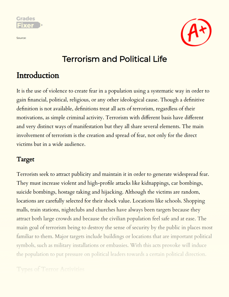 A Report on Terrorism: History, Types, and Effects Essay