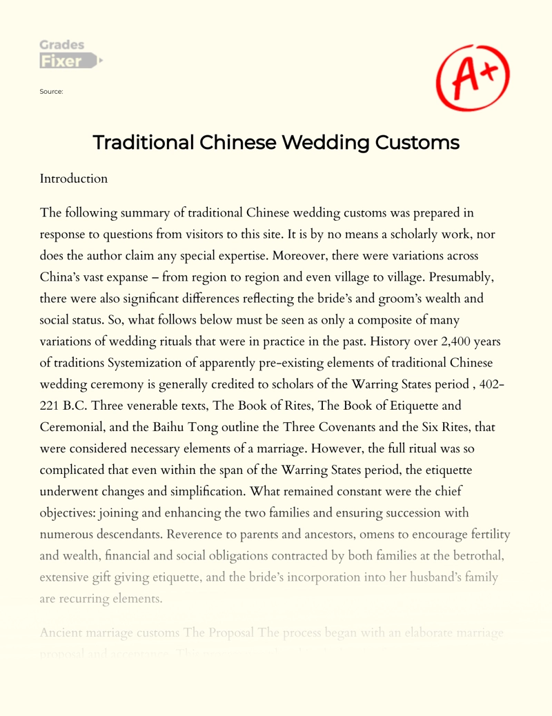 Traditional Chinese Wedding Customs Essay