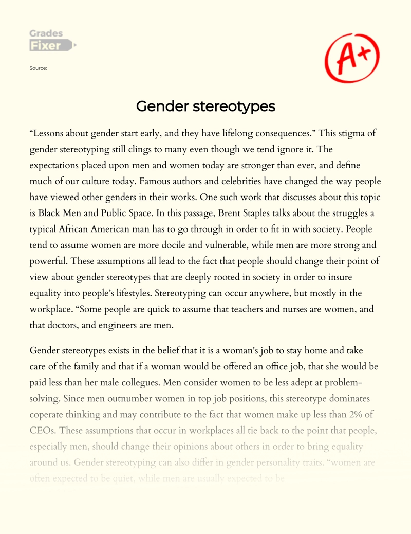 Gender Stereotypes: Essay on Equality in Workplace essay