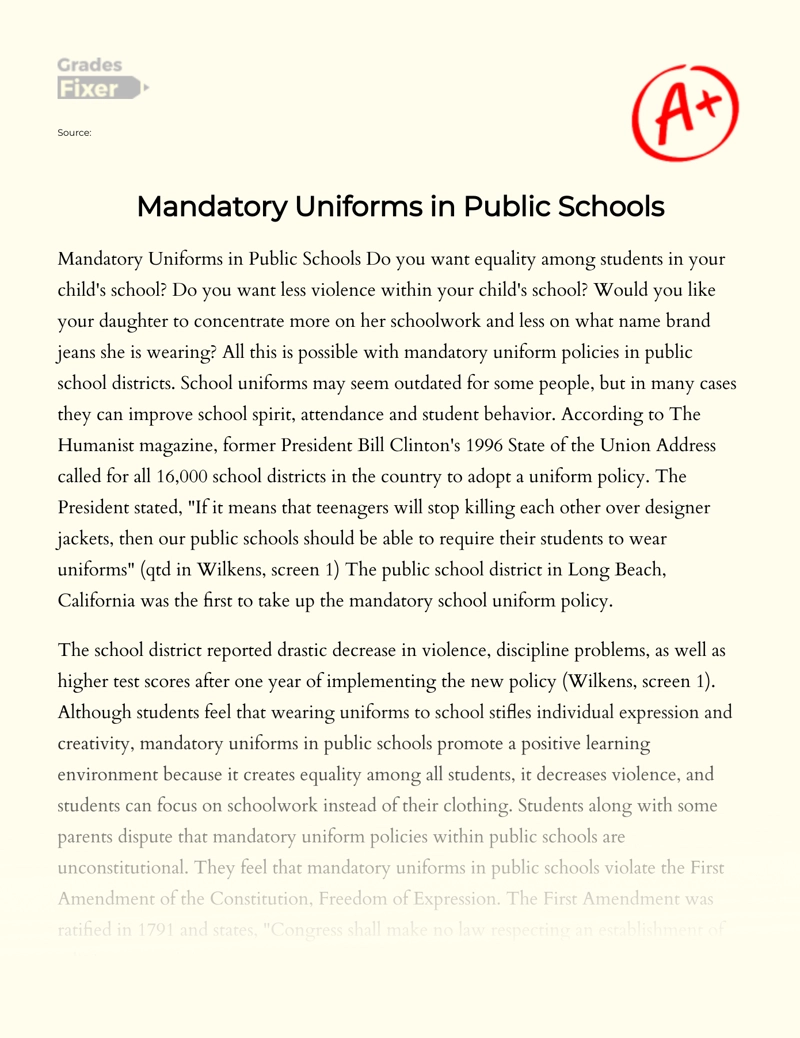 Mandatory Uniforms in Public Schools Essay