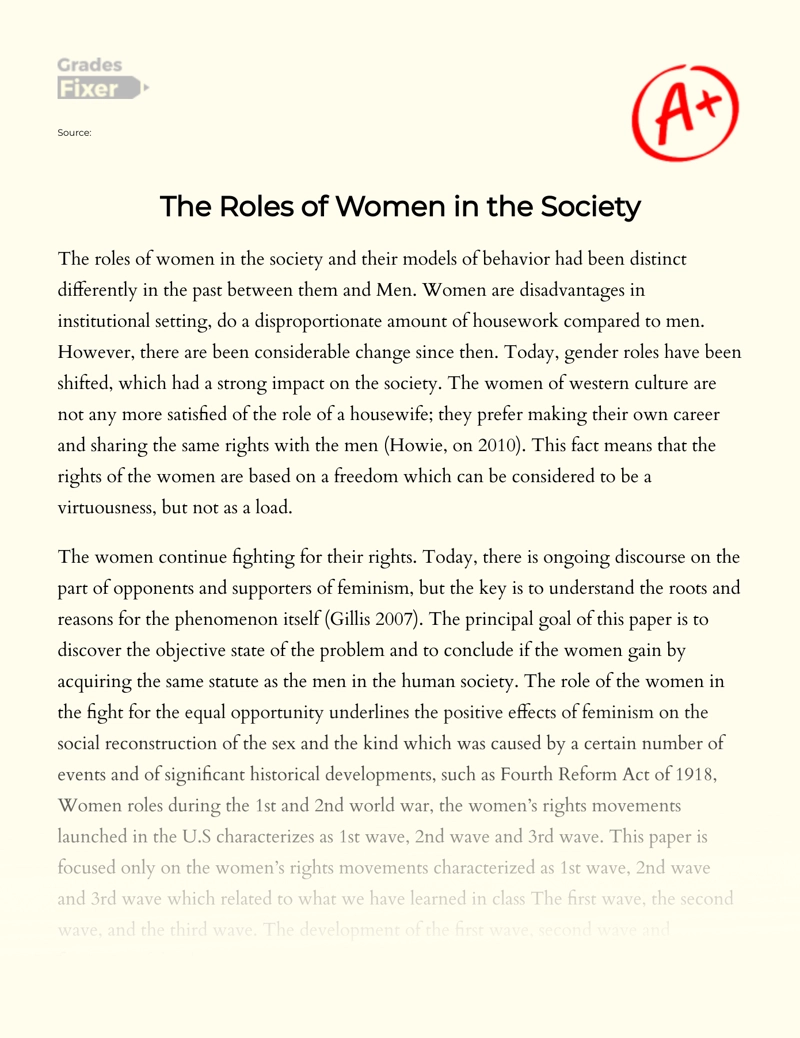 The Roles of Women in The Society Essay