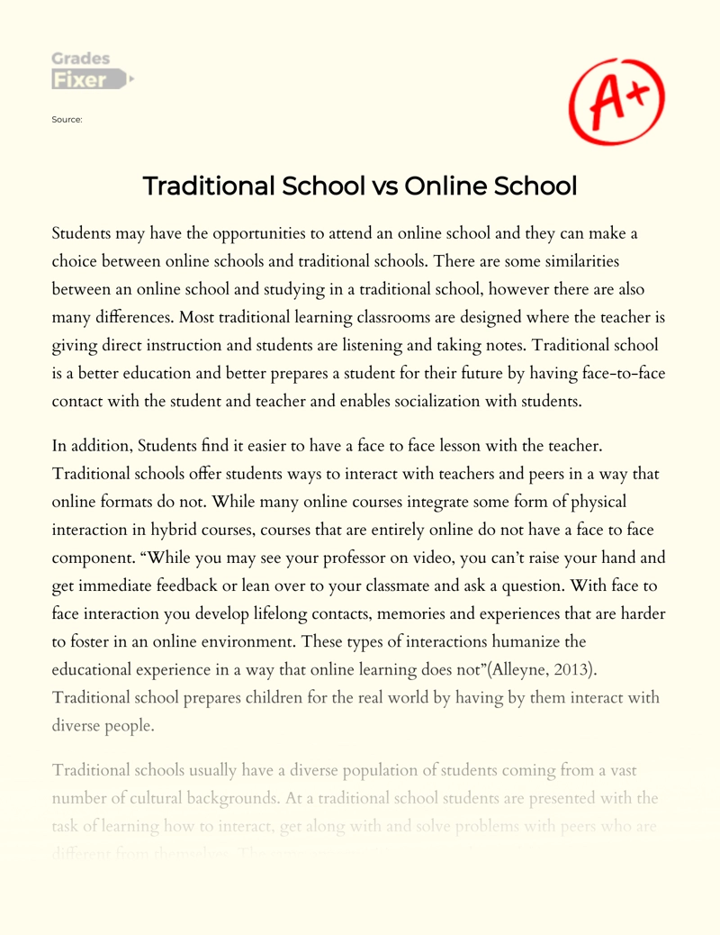 Online School Vs Traditional School Essay