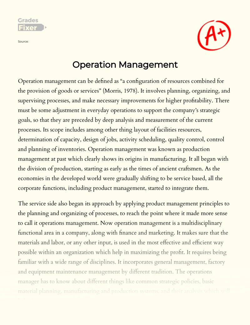 The Principles of Operation Management essay