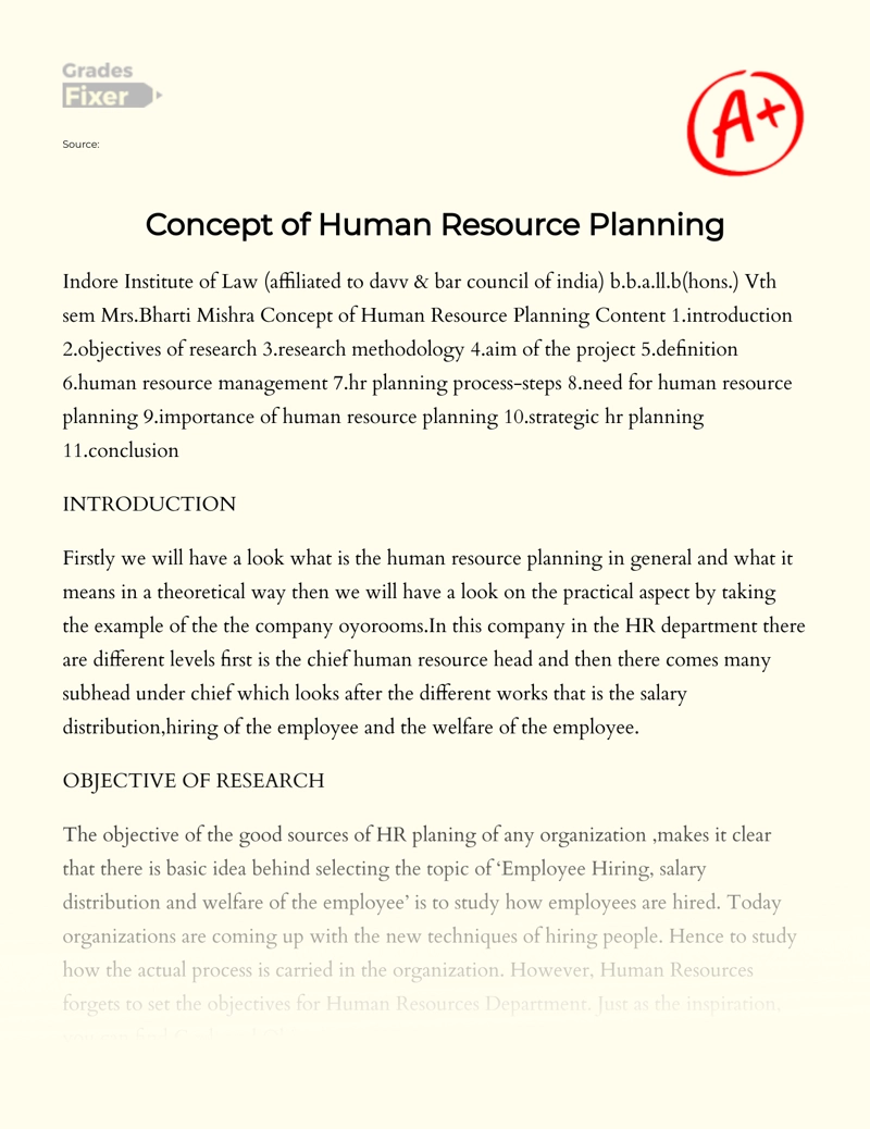 Concept of Human Resource Planning Essay