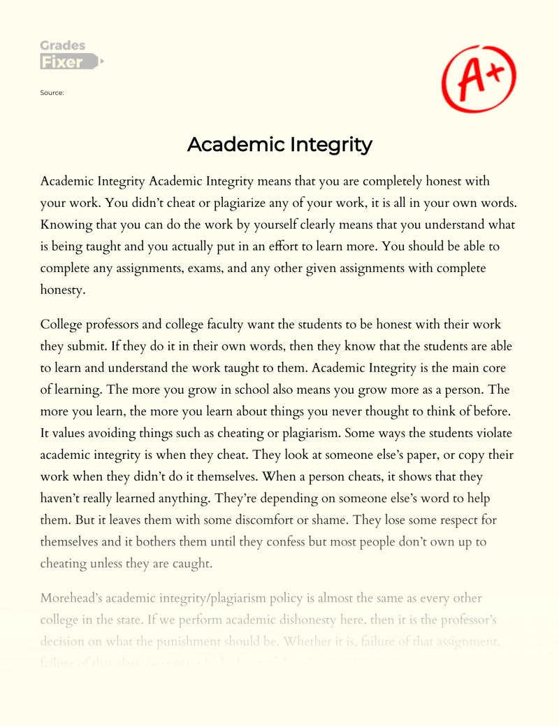 What Does Academic Integrity Mean to You Essay