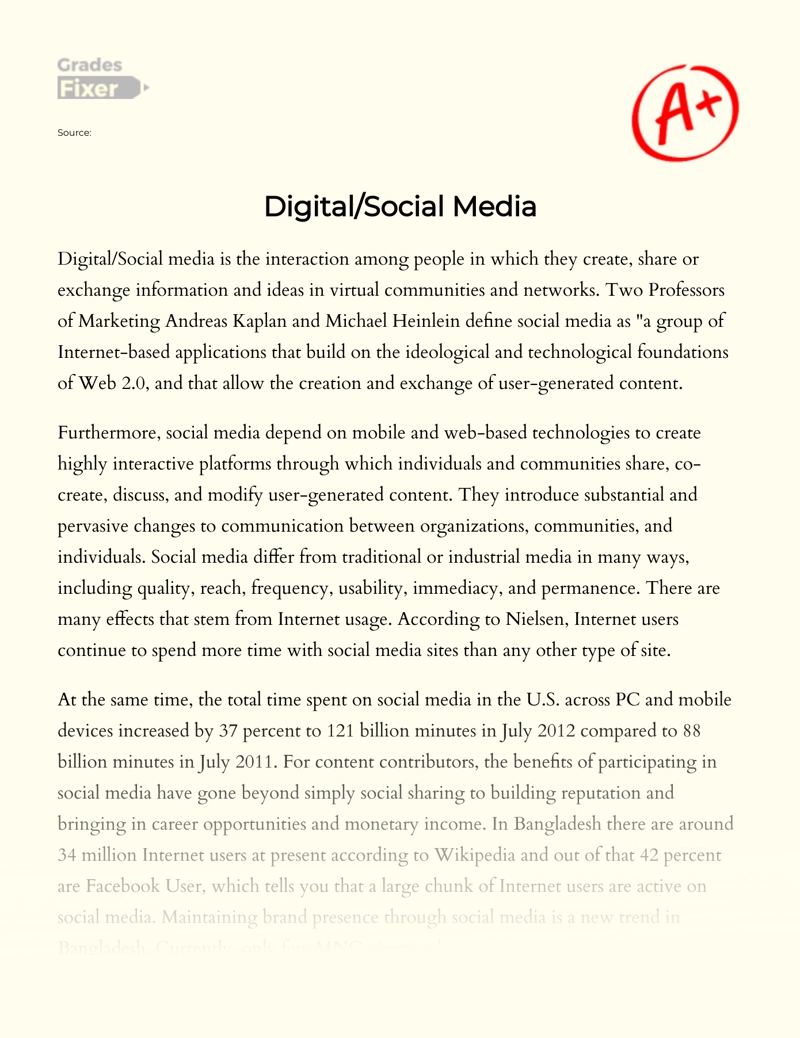 Digital/social Media essay
