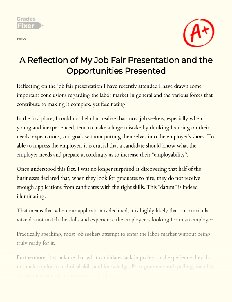A Reflection of My Job Fair Presentation and The Opportunities Presented essay