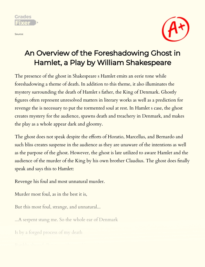 An Overview of The Foreshadowing Ghost in Hamlet, a Play by William Shakespeare Essay
