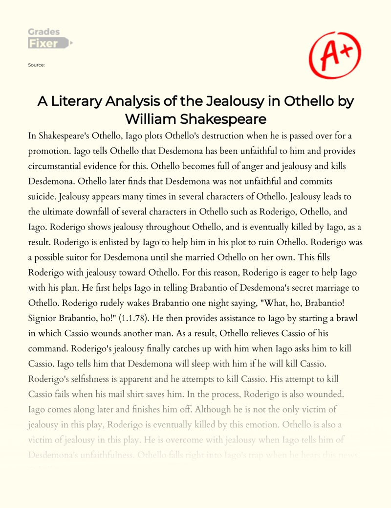 analytical essay on othello