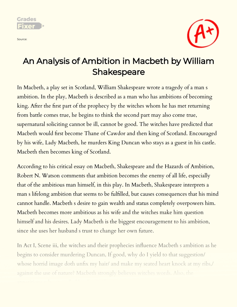 An Analysis of Ambition in Macbeth by William Shakespeare: [Essay