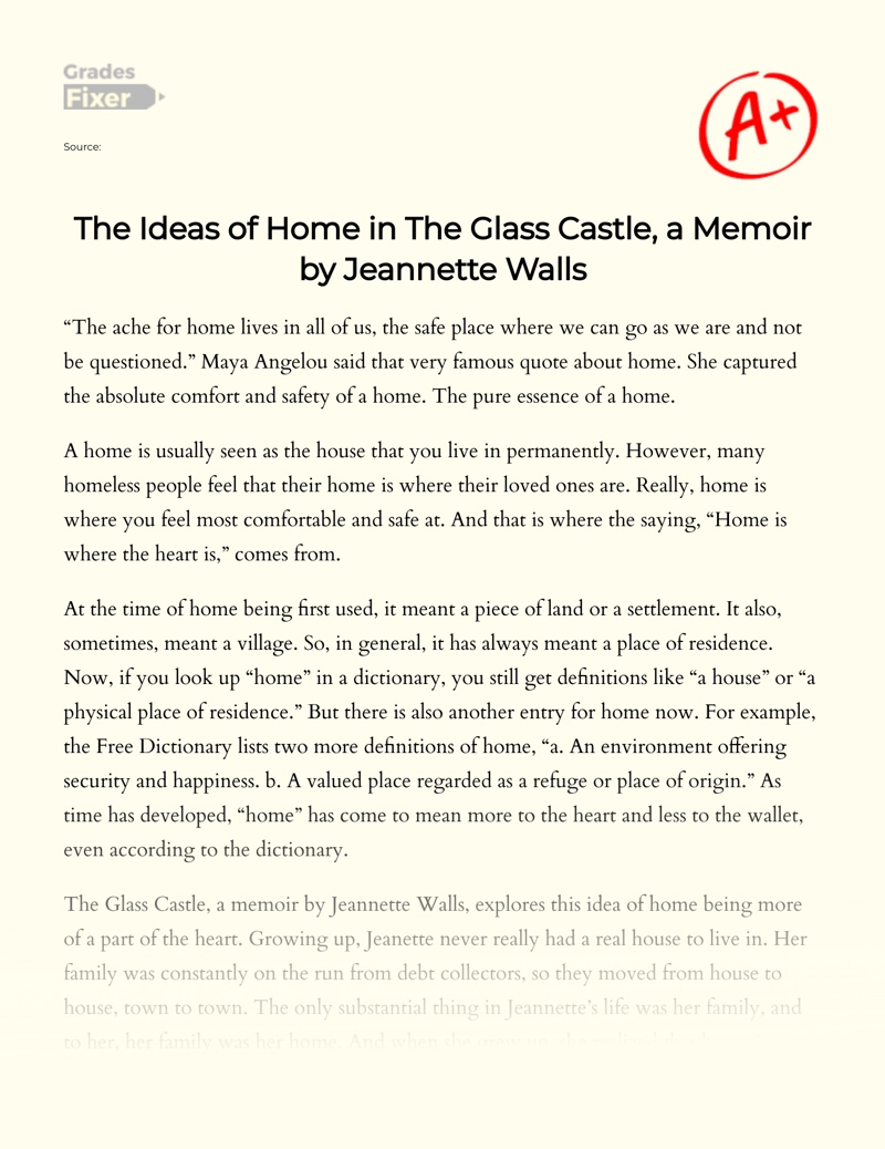 The Ideas of Home in "The Glass Castle", a Memoir by Jeannette Walls Essay