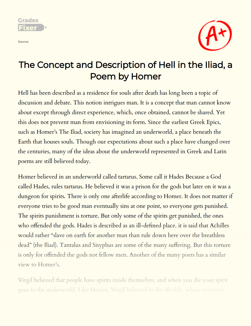 The Concept and Description of Hell in The Iliad, a Poem by Homer Essay