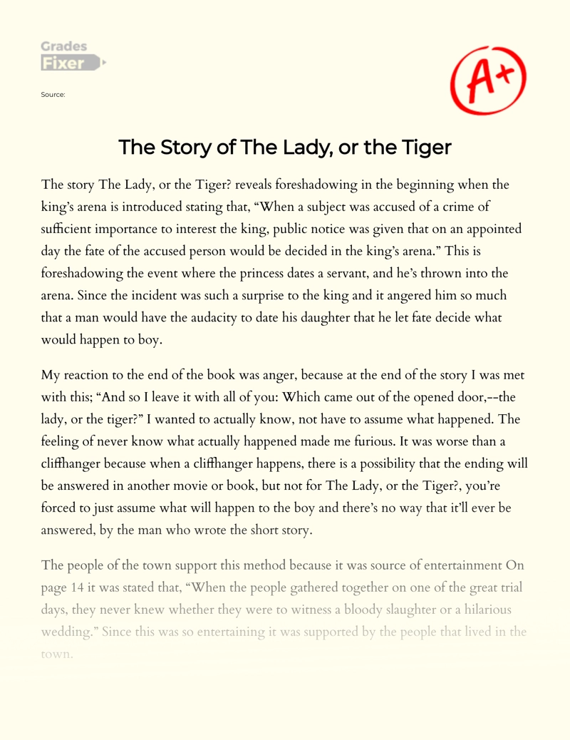 The Story of The Lady, Or The Tiger essay