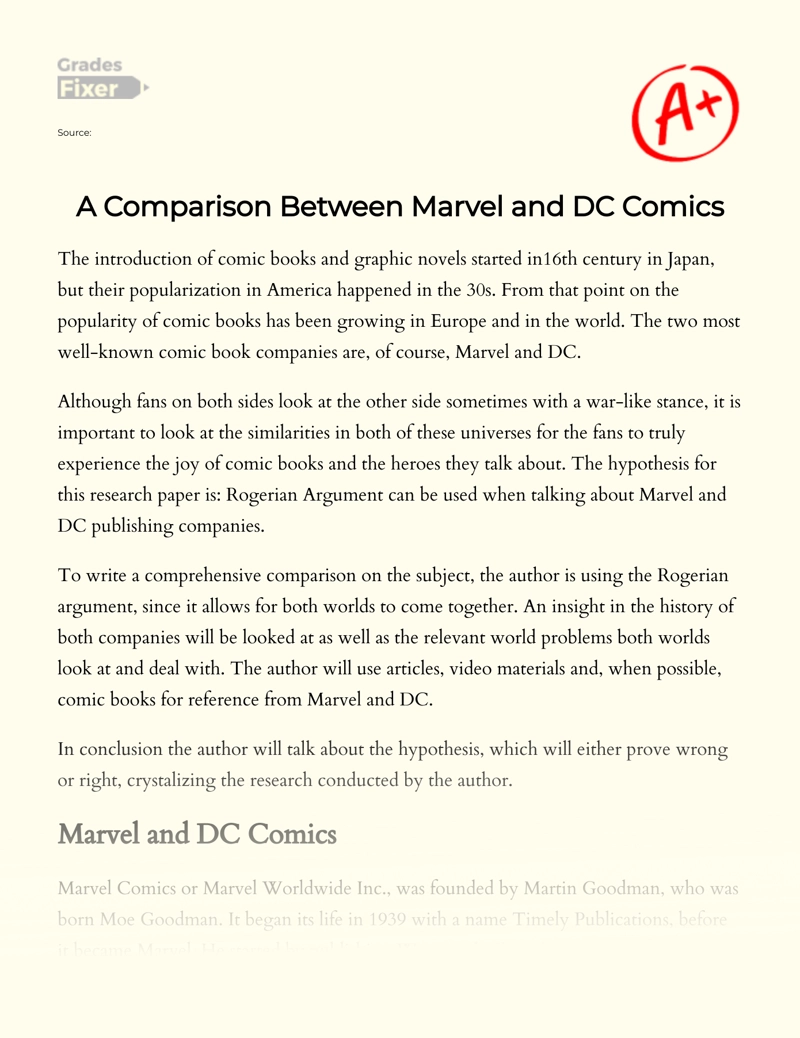 Marvel Vs Dc: Compare and Contrast Analysis of Comics Essay
