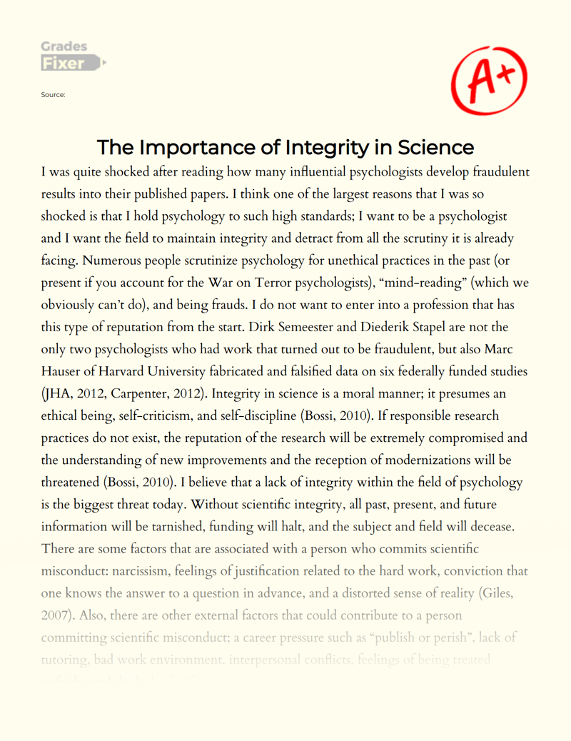 The Importance of Ethics and Integrity in Academic Work Essay