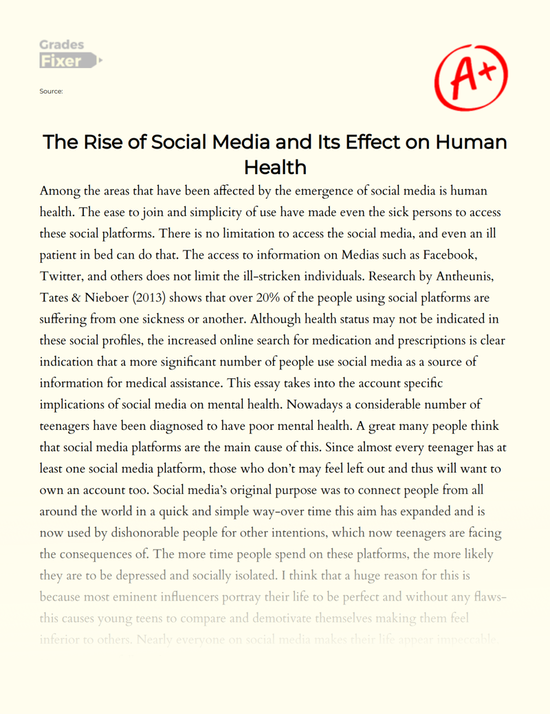 The Effects of Social Media on People's Mental Health Essay