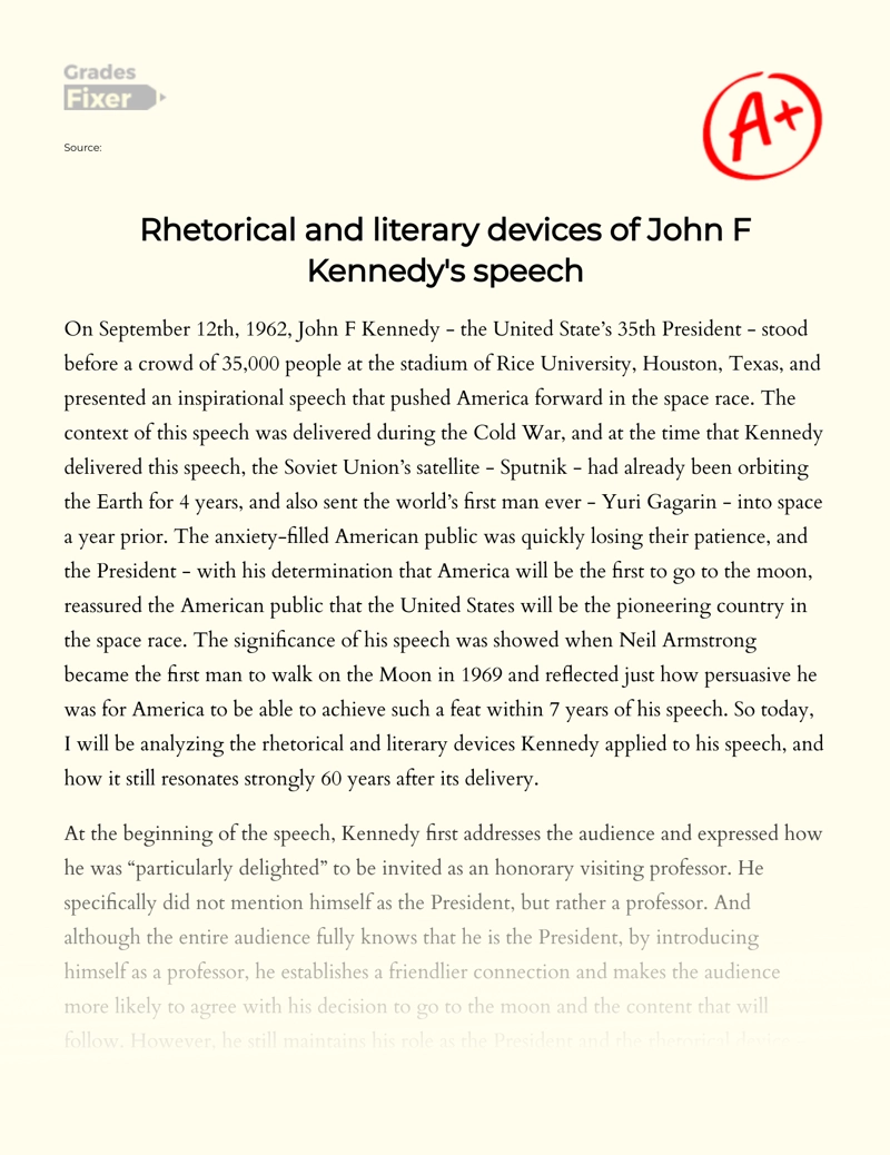 Rhetorical and Literary Devices of John F. Kennedy's Speech Essay