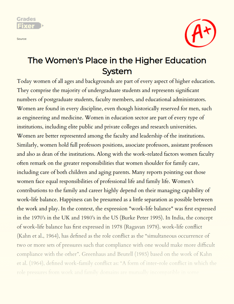 Maintaining Work-life Balance of Women in Education Essay