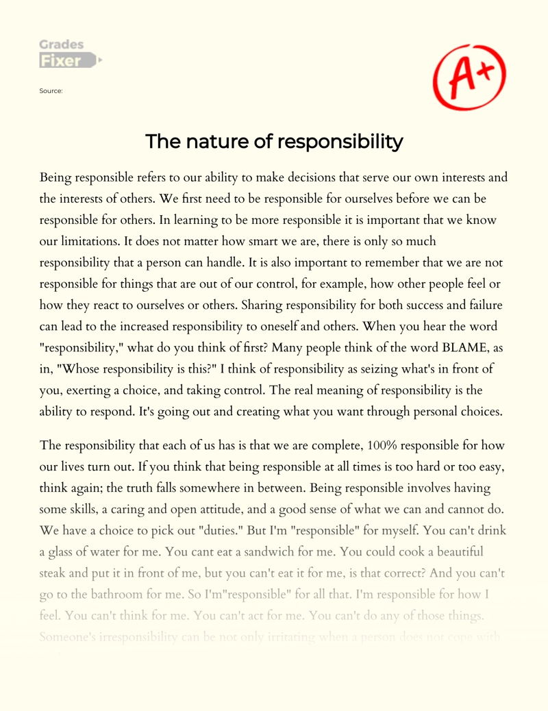 what does responsibility mean to you essay