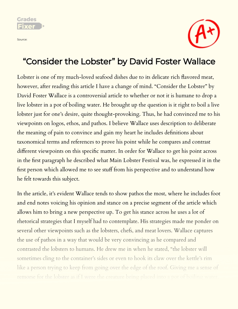 David Foster Wallace's "Consider The Lobster": Rhetorical Analysis Essay