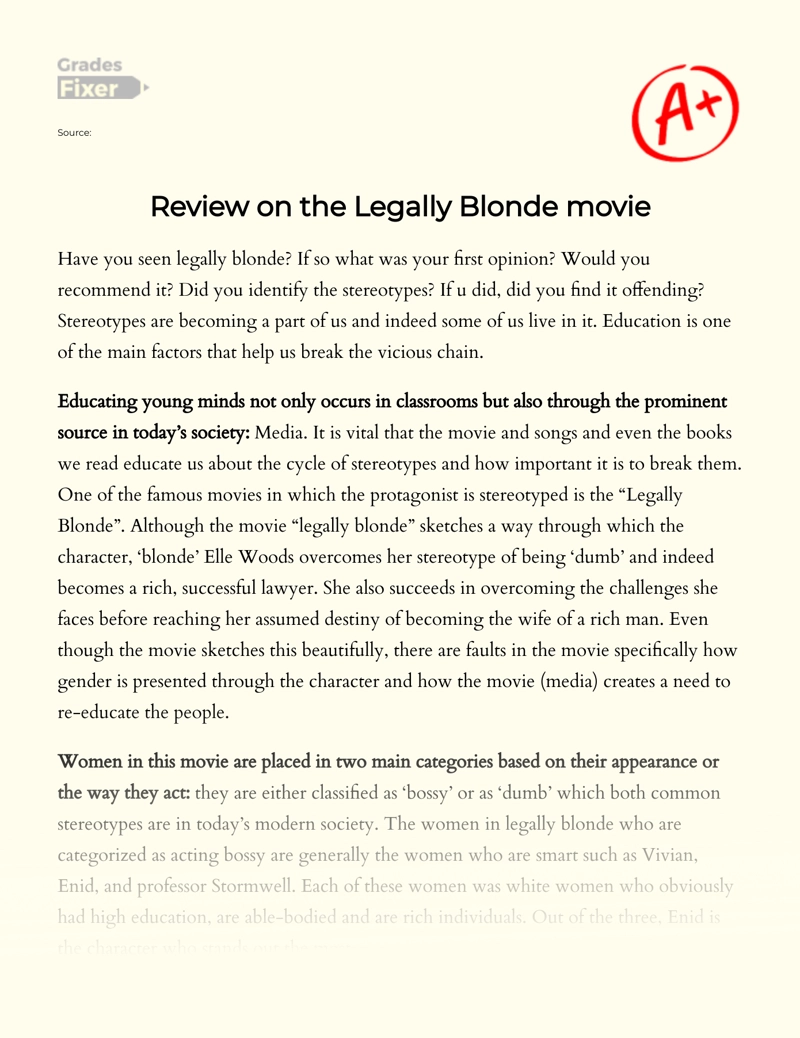 Review on The Legally Blonde Movie essay