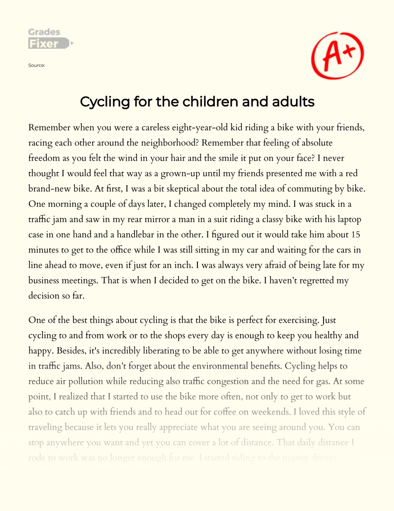 Cycling for The Children and Adults essay