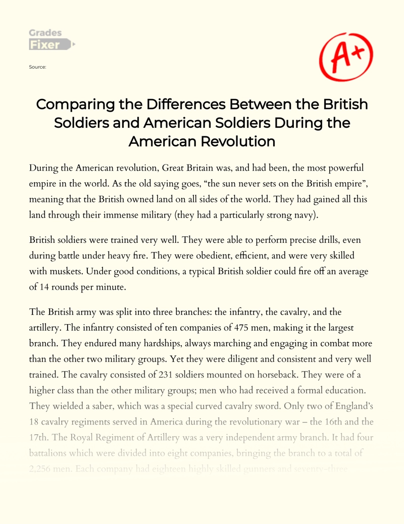 Comparing The Differences Between The British Soldiers and American Soldiers During The American Revolution essay