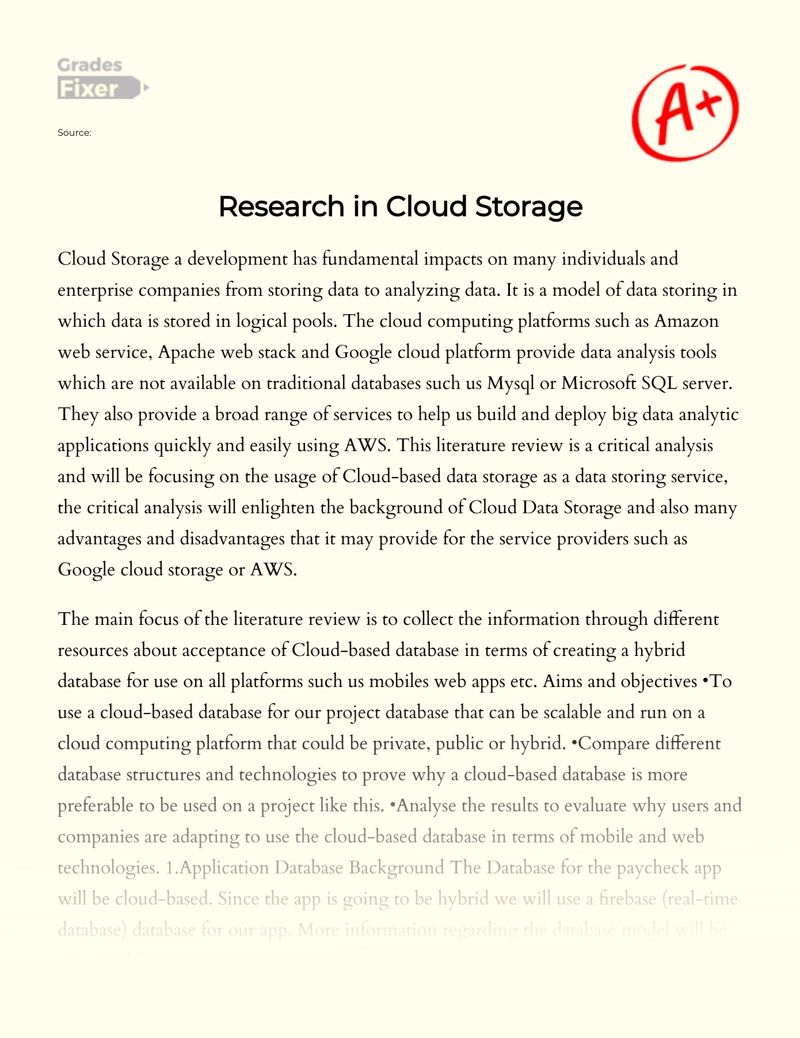 Research in Cloud Storage Essay