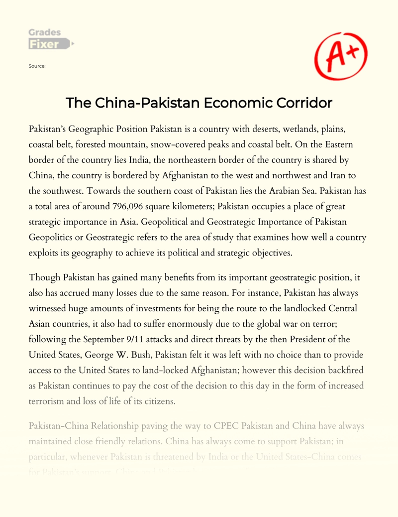 The China-pakistan Economic Corridor  Essay