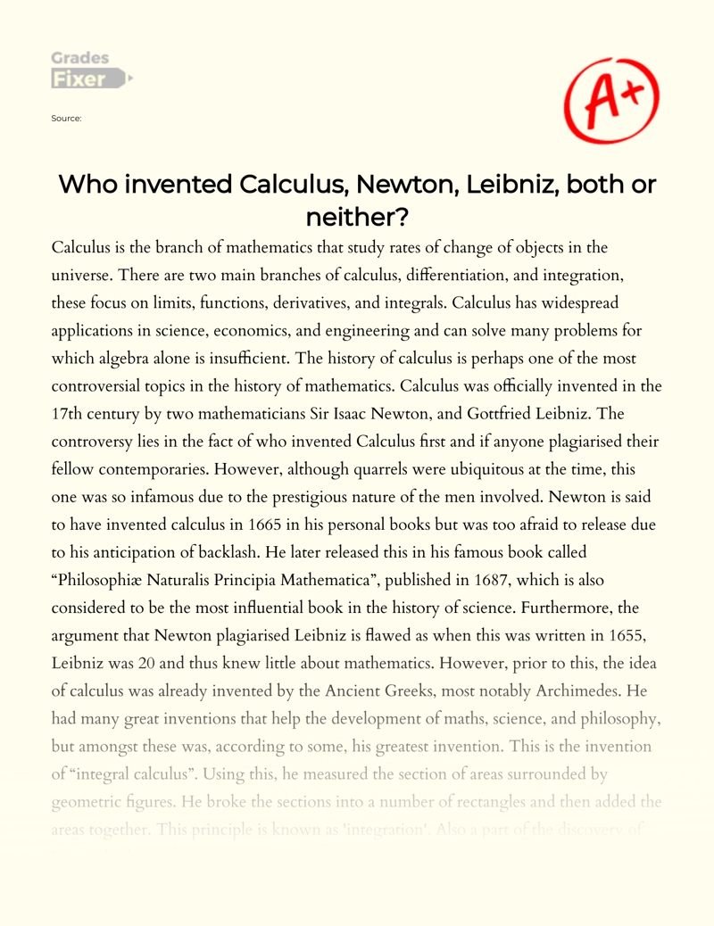 Who Invented Calculus: Newton, Leibniz, Both Or Neither Essay