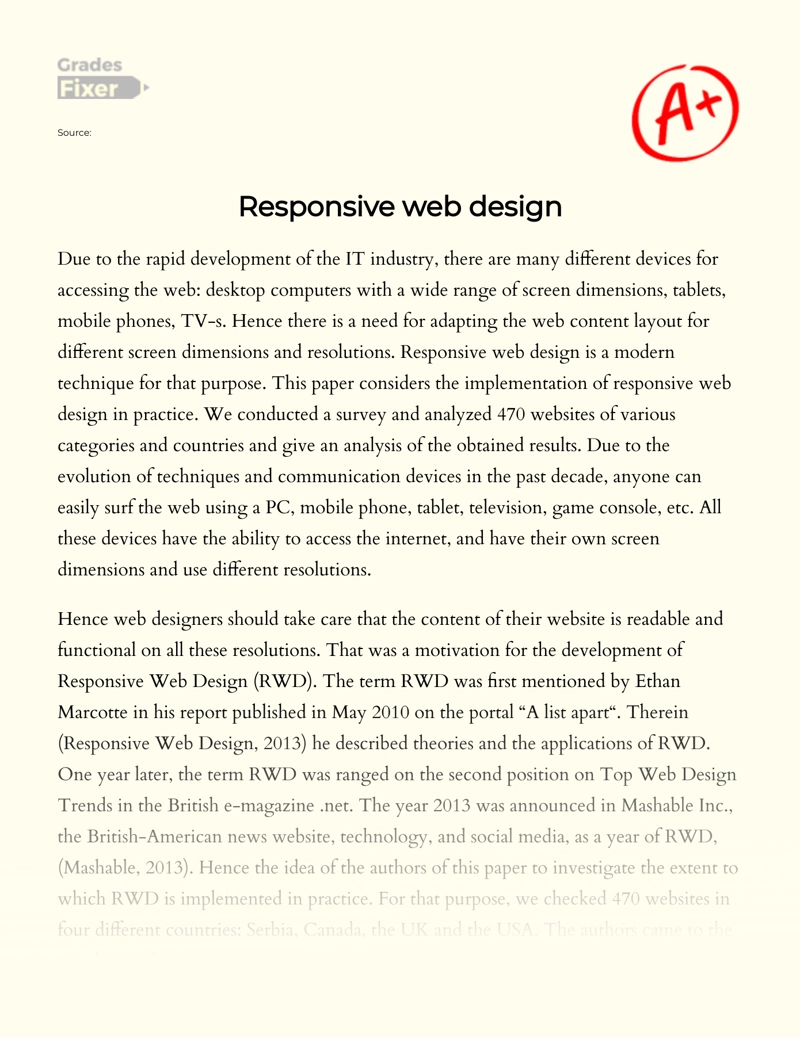 Responsive Web Design
 Essay